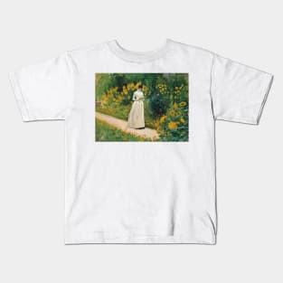 Reading on the Garden Path by Albert Aublet Kids T-Shirt